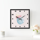Horloge Carrée Bouteille Bleu & Rose Bébé mignonne  (Maison)