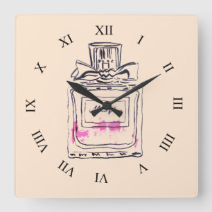 Horloge Carrée Bouteille de parfum illustration mode pop art
