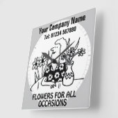 Horloge Carrée Boutique de fleurs Mur fleuriste (Angle)