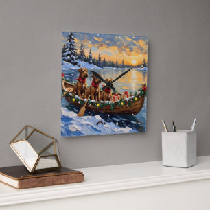 Horloge Carrée Bouvier des Flandres Noël Bateau Vacances