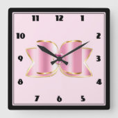 Horloge Carrée Bow en verre rose avec pierre centrale (Recto)