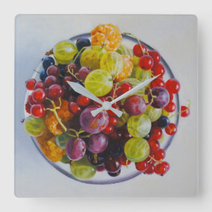 Horloge Carrée Bowl of Berries - Hyperréaliste Fruit Still Life