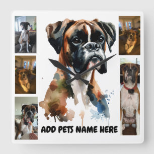 Horloge Carrée Boxe photo pour animaux de compagnie Personnaliser
