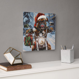 Horloge Carrée Boxer Chien équitation Moto Noël