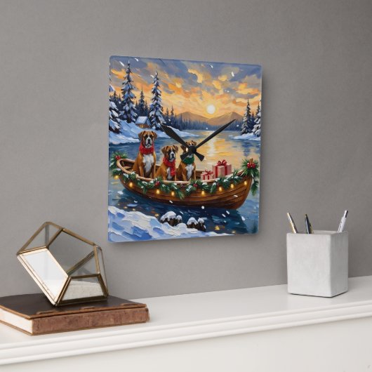 Horloge Carrée Boxer Christmas Boat Holiday (Bureau)