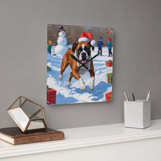 Horloge Carrée Boxer Christmas Festive Scène de neige (Bureau)