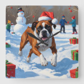 Horloge Carrée Boxer Christmas Festive Scène de neige (Recto)