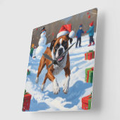 Horloge Carrée Boxer Christmas Festive Scène de neige (Angle)