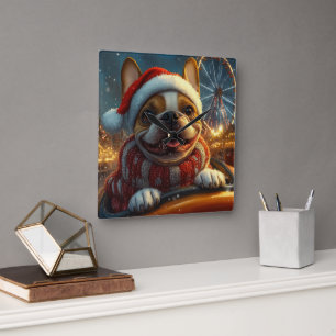 Horloge Carrée Boxer Dog Montagnes Russes Noël