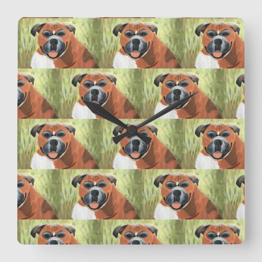 Horloge Carrée Boxer Dog Wall Clock, 27.3 cm Square Acrylic (Recto)