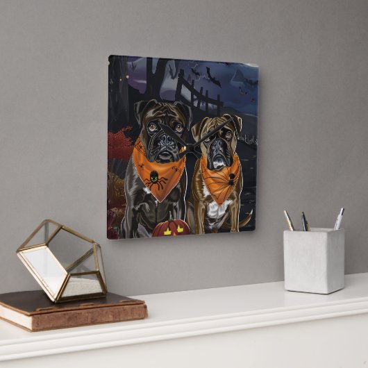 Horloge Carrée Boxer Halloween Épouvantable (Bureau)