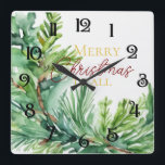 Horloge Carrée Branche À feuillage persistant de Noël<br><div class="desc">Noël À feuillage persistant Vacances objets thématiques conçus par Umua. Imprimé et expédié par Zazzle ou ses filiales.</div>