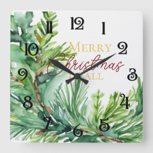 Horloge Carrée Branche À feuillage persistant de Noël