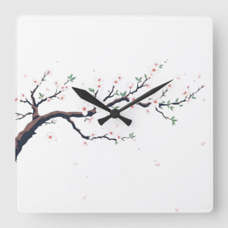 Horloge Carrée Branche d'arbre japonaise minimale