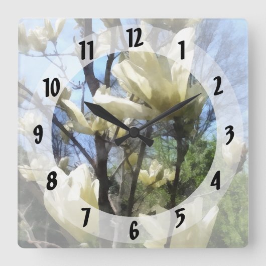 Horloge Carrée Branches blanches de Magnolia (Recto)