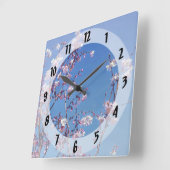 Horloge Carrée Branches de cerisier en fleurs (Angle)