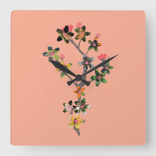Horloge Carrée Branches d'insectes (Recto)