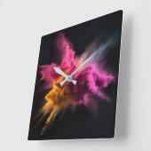 Horloge Carrée Bras en poudre rose et orange (Angle)