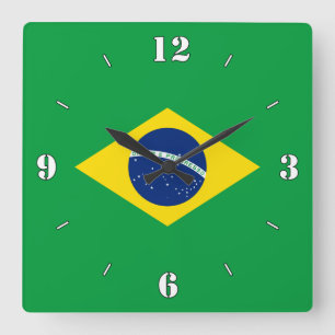 Horloge Carrée Brésil Drapeau National Patriotique