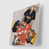 Horloge Carrée Bridge Game par Norman Rockwell (Angle)