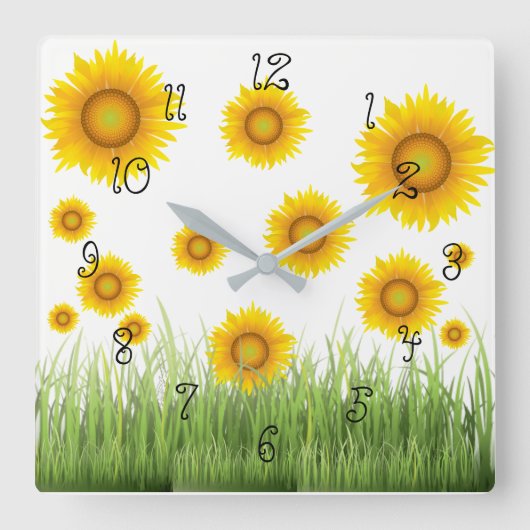 Horloge Carrée Bright Beautiful and Elegant Sunflower (Recto)
