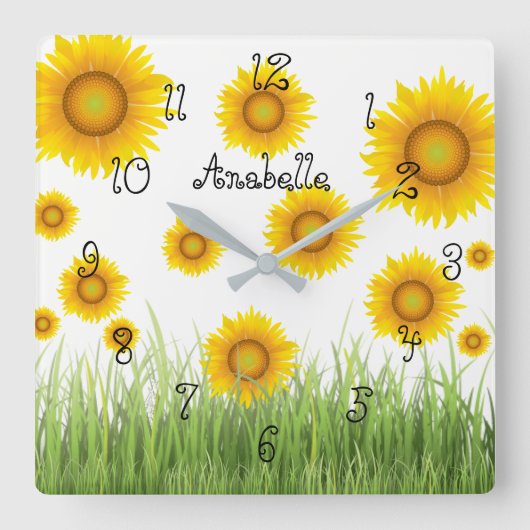 Horloge Carrée Bright Beautiful and Elegant Sunflower (Recto)