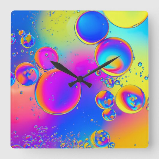 Horloge Carrée Bright Bubbles Liquid Art (Recto)