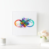 Horloge Carrée Bright infinity with rainbow butterfly (Maison)