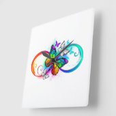 Horloge Carrée Bright infinity with rainbow butterfly (Angle)
