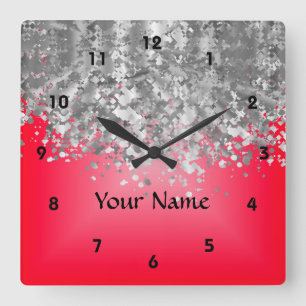 Horloge Carrée Bright red and faux glitter