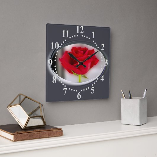 Horloge Carrée Bright red rose (Bureau)