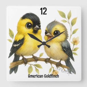 Horloge Carrée Brillant Goldfinch américain