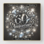 Horloge Carrée Brilliance Éternelle : Dessin du 60e Anniversaire (Recto)