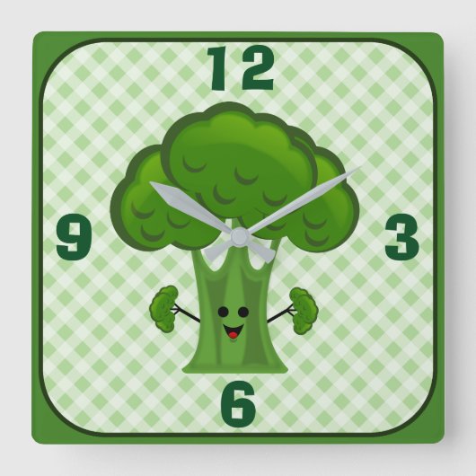 Horloge Carrée Brocoli vert heureux (Recto)