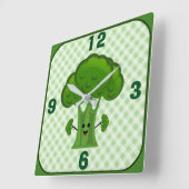 Horloge Carrée Brocoli vert heureux (Angle)