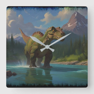 Horloge Carrée Brontosaurus à la canne et plaisir fluvial