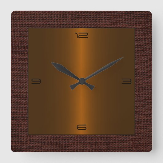 Horloge Carrée Bronze Acier Inoxydable Moderne Bordure Burlap (Recto)
