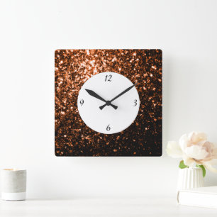 Horloge Carrée Bronze Orange parties scintillant Brown scintille 