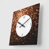 Horloge Carrée Bronze Orange parties scintillant Brown scintille  (Angle)