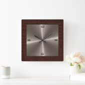 Horloge Carrée Bronze Stainless Steel Modern Burlap Border (Maison)