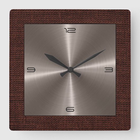 Horloge Carrée Bronze Stainless Steel Modern Burlap Border (Recto)