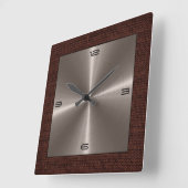 Horloge Carrée Bronze Stainless Steel Modern Burlap Border (Angle)
