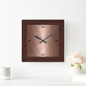 Horloge Carrée Bronze Stainless Steel Modern Burlap Border (Maison)
