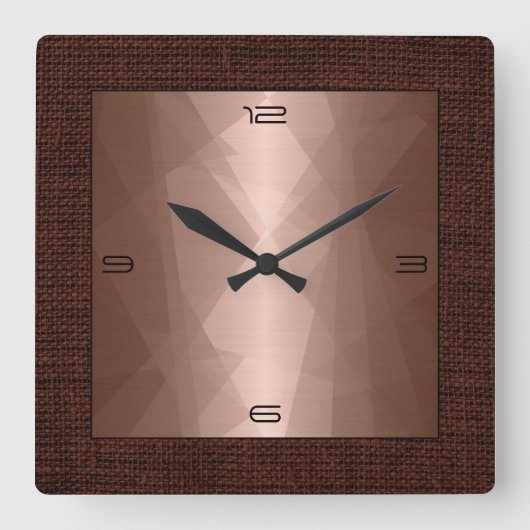 Horloge Carrée Bronze Stainless Steel Modern Burlap Border (Recto)
