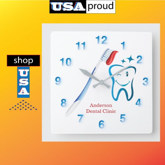 Horloge Carrée Brosse à dents dentiste 🦷 bleu élégant