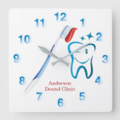 Horloge Carrée Brosse à dents dentiste 🦷 bleu élégant (Recto)
