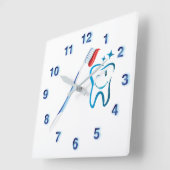 Horloge Carrée Brosse à dents pour dentiste Funky Blue (Angle)