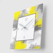 Horloge Carrée Brosse Abstraite gris jaune (Angle)