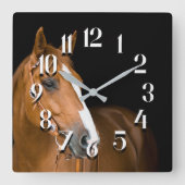 Horloge Carrée Brown Quartier Blanc Photo Cheval Numéroté (Recto)