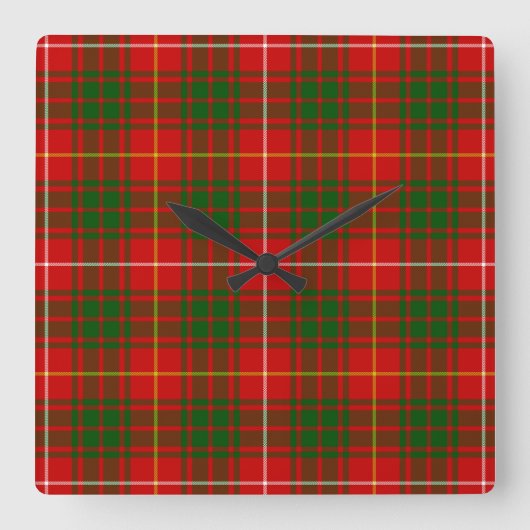 Horloge Carrée Bruce tartan rouge vert plaid (Recto)